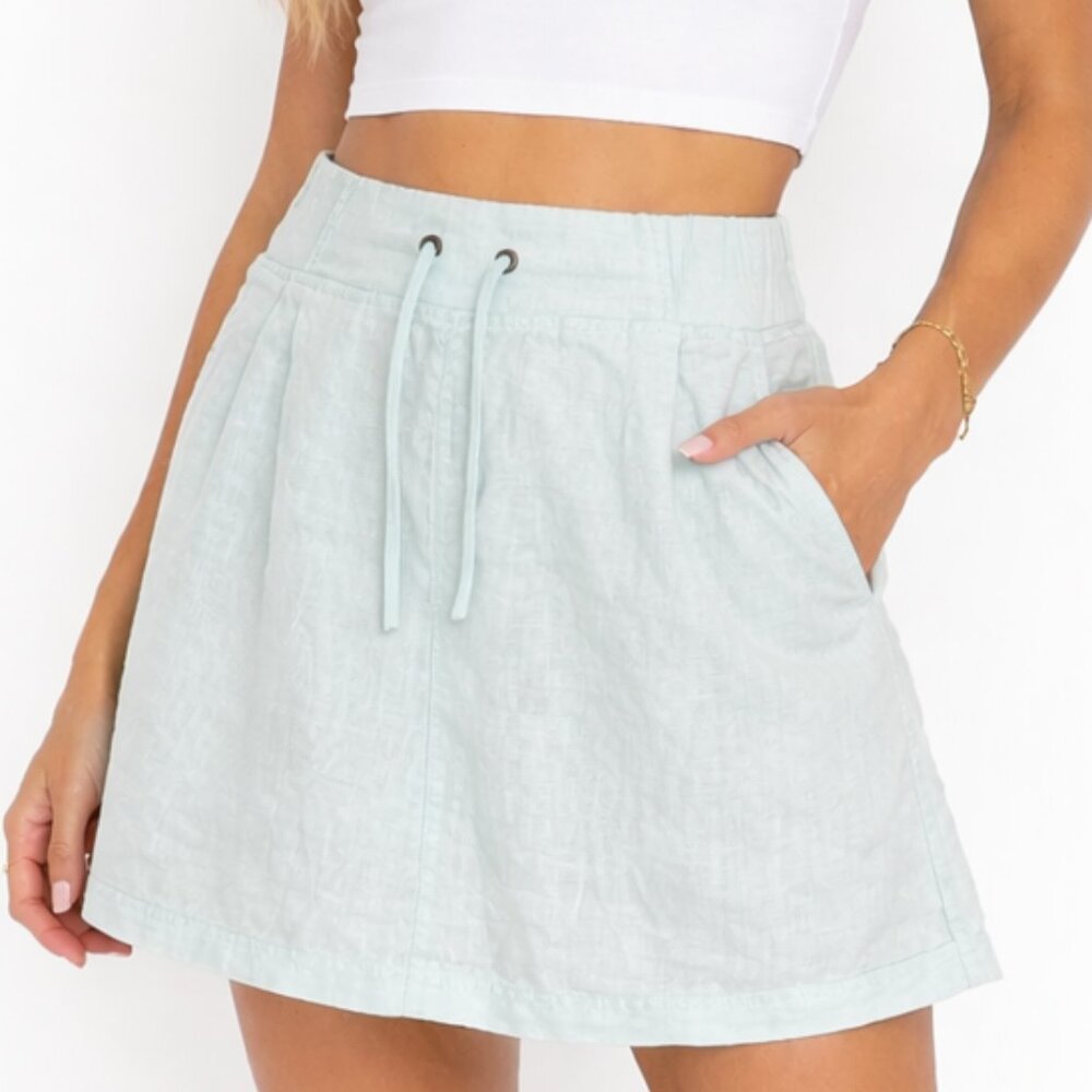 Athleta Linen Mini Skirt 4 Mint Green Drawstring Casual Beach Athleisure Sporty